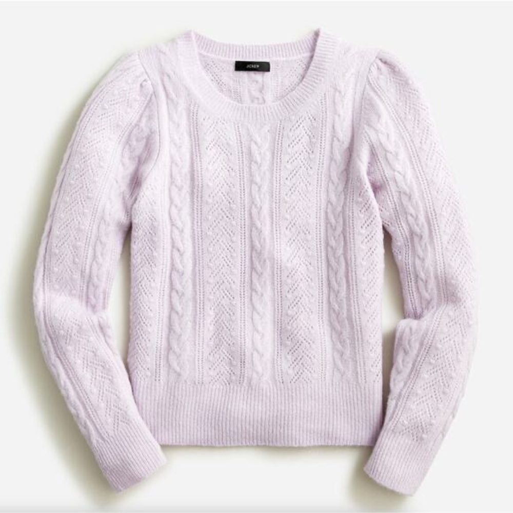 NWOT J Crew Pointelle cable-knit crewneck sweater Lilac Size L
